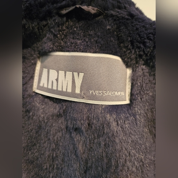 ⭐️ Army Yves Salomon genuine fur lined navy blue parka size 32 - Picture 10 of 16